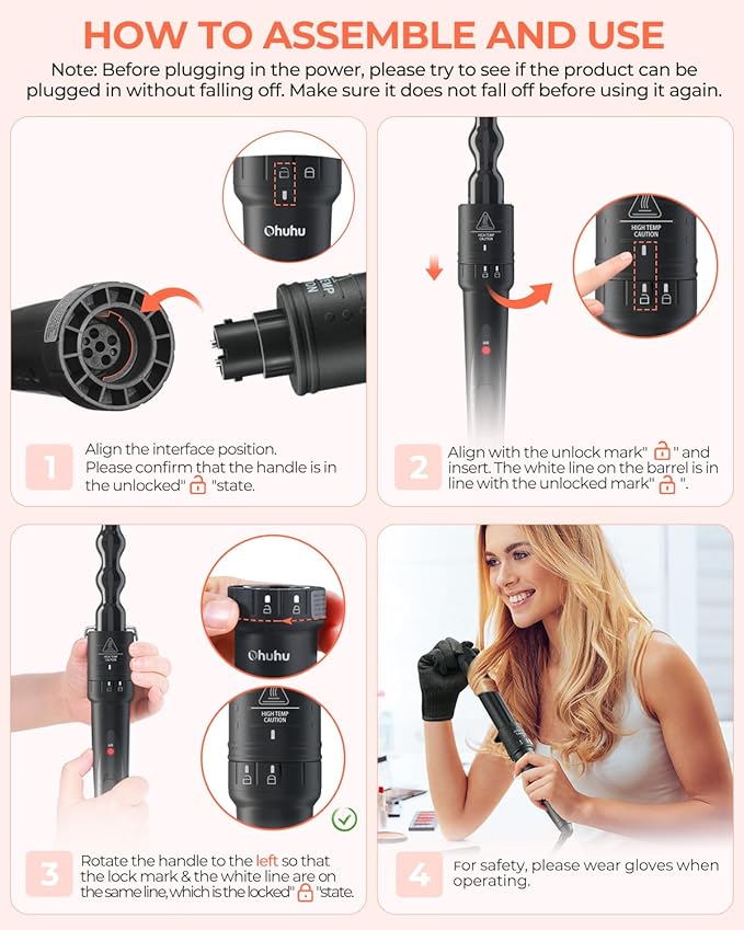 7 in 1 Curling Wand Set: Ohuhu Curling Iron Wand 7Pcs 0.35 to 1.25 Inch Interchangeable Ceramic Barrel Heat Protective Glove 2 Clips Dual Voltage Hair Curler Girl Women Mother Christmas Gift Black