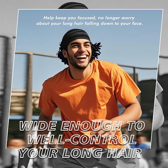 Wide Headbands for Men, Men’s Headbands for Long Hair, Head Bands for Men for Workout, Running, Baseball, Football, Tennis, Basketball, Softball, 8 Pieces