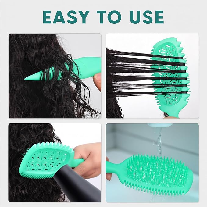 Curl Defining Brush, Vented Curly Hair Brush for Effortlessly Detangling Shaping and Styling, Candy Brush for Wet or Dry Hair Types for Women and Girl, Defining with Side Gear, Reduces Frizz (Green)