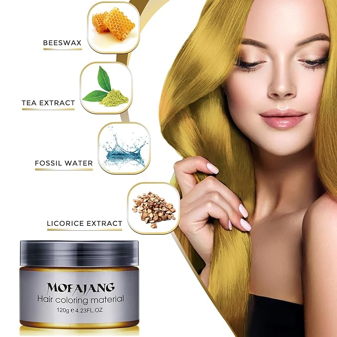 SOVONCARE Gold Temporary Hair Color Wax Washable Hair Dye for Men & Women, All-Day Hold Disposable Hair Styling Clays for Party, Cosplay & Daily 4.23 oz
