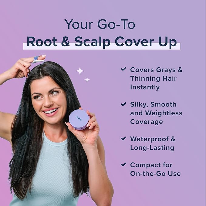 TRUHAIR Root & Scalp Cover Up Pressed Powder Compact, Waterproof, Weightless Hair Coverage & Bald Spot Concealing, Root Touch Up Hair Color for Gray Coverage & Thinning Areas, 0.35 Oz (Dark Brown)