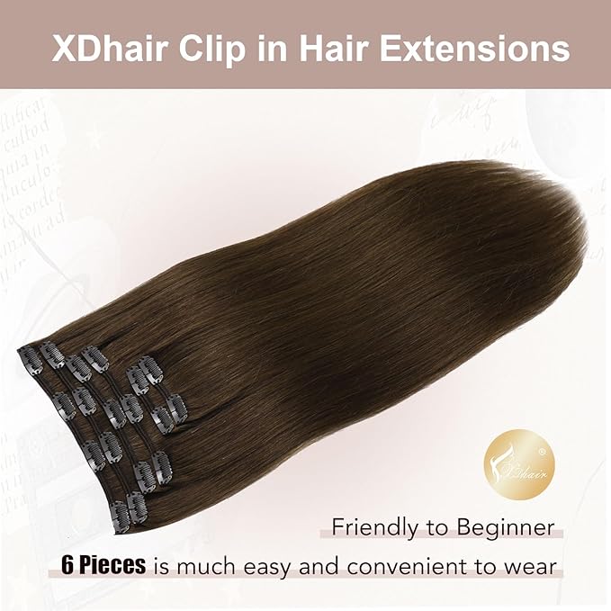 XDhair Clip in Hair Extensions Human Hair 120g 22 Inch 6pcs Medium Brown Real Hair Extensions Clip ins, Straight Real Human Hair Extensions for Women #4 22 Inch