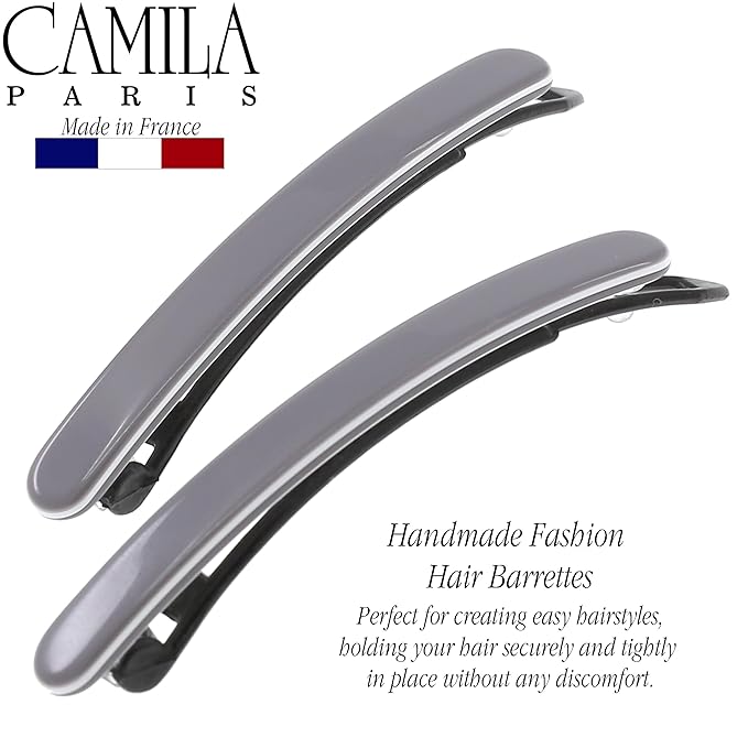 Camila Paris CP3375 French Hair Barrettes Clips for Women, Handmade, Girls Side Slide-in Barrette Clip, Hair Accessories for Women. Strong Hold No Slip Grip Fashion Durable Styling, Made in France