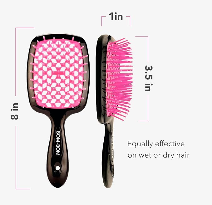 BOM BOM 2 Unit Kit, Wet And Dry Vented Detangling Hair Brush For All Hair Types, Light Weight Hairbrush, Scalp Massage Brush (magenta yellow)