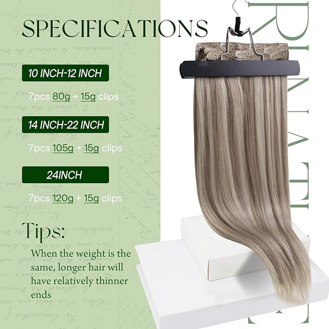 RUNATURE Clip in Hair Extensions Real Human Hair, Double Weft Human Hair Clip in Extensions, Straight Blonde Hair Remy Soft, Add Volume, 16 Inch 120g 7pcs #19P60 Grey Blonde Highlights