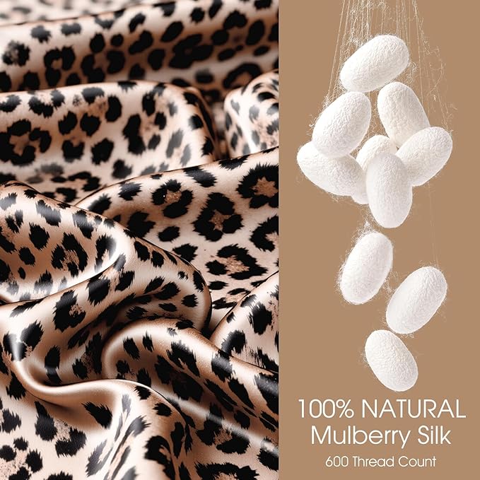 WLOSJ100% Silk Pillow Cases 2 Pack Queen Size Mulberry Silk Pillowcase for Hair and Skin Set of 2 Highest Grade 6A Silk Soft Breathable Cooling with Hidden Zipper, Leopard