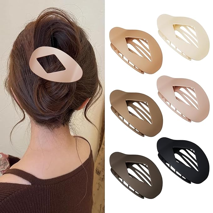 Flat Hair Clips for Women, 6 PCS Flat Claw Clips for Women, Duckbill Hair Clips for Girls, Strong No-Slip Grip Hair Clip for Thick Thin Curly Hair (Neutral Colors)