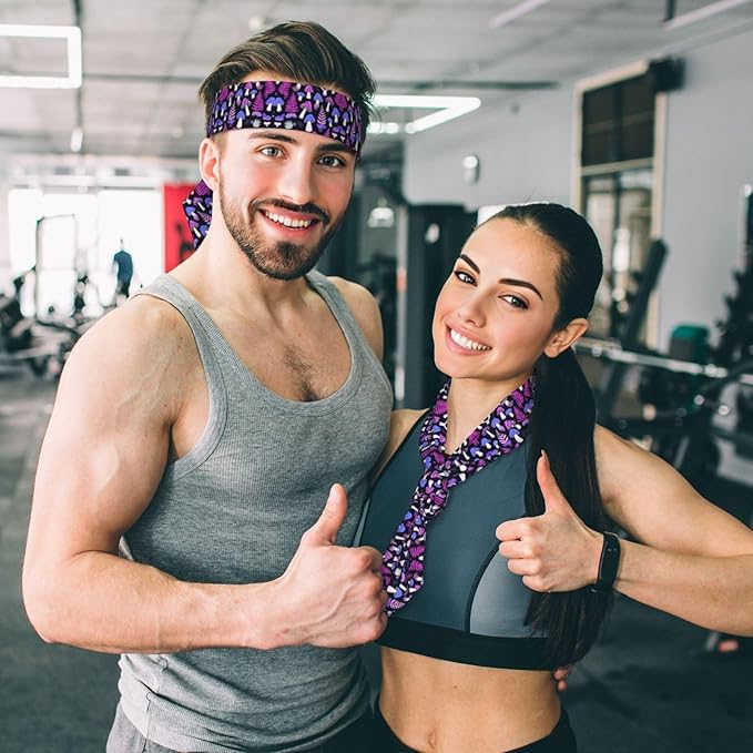 Men Women Sports Sweatband, Multi Style Elastic Head Ribbon for Sports Fitness Spa, Fashion Trippy Purple Blue Mushrooms Headwear Head Accessories