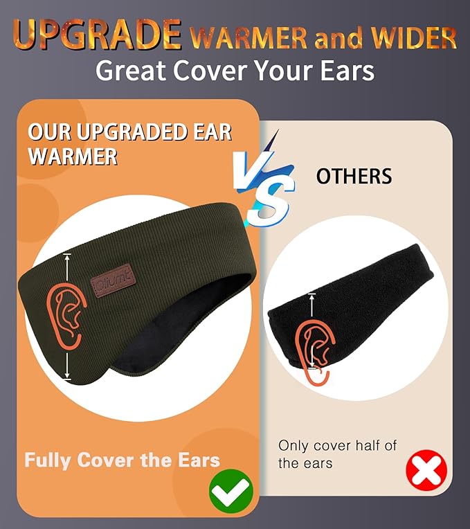 Winter Ear Warmer Headband for Men Women Double-Layer Knit Ear Muffs Cover with Fuzzy Lining for Running and Cycling (Black, Army Green, One Size)