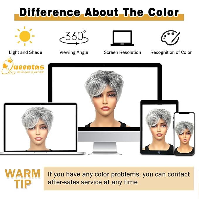 QUEENTAS Short Hair Topper for Women with Thinning Hair Daily Wear 360°3D Cover Up 6.5"*6" Fluffy Hair Pieces with Bangs(Black Mixed Grey)