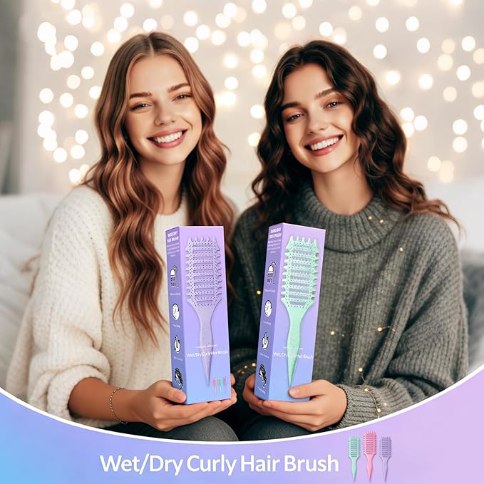 Curl Defining Brush, 4-in-1 Curly Hair Brush – Flexible Styling Brushes for Women and Men, Curls Detangling Hairbrush Featuring a Crescent Shape and Ultra-Smooth Bristles for Wet & Dry Hair - Green