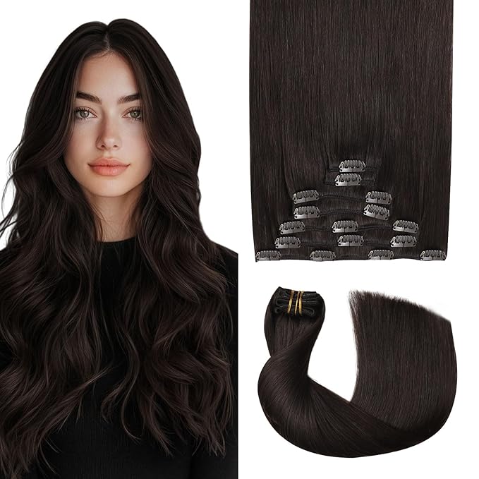 Pro2.0 Clip in Hair Extensions Real Human Hair 22inch 7pcs #2 Dark Brown Remy Real Hair Extensions Clip in Human Hair 120g Thick Double Weft for Women（#2-22inch）