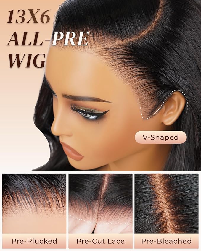 Arabella Hair 13x6 Lace Front Wigs Human Hair 210% Density Glueless Wig Human Hair 100% Body Wave Human Hair Wigs 12A Pre Plucked Pre-Bleached Pre-Cut Glueless Wig (26inch,13x6 body wave)