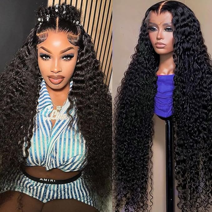 13x6 Deep Wave Lace Front Wigs Human Hair 200% Density HD Lace Front Wigs Human Hair Pre Plucked Natural Color Glueless Wig 100% Virgin Lace Front Wigs for Women（22inch）