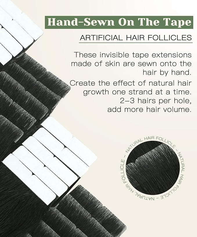 SURNEL Injected Tape in Extensions Human Hair 18 Inch Natural Black Seamless Remy Invisible Tape in Extensions 20 Pcs 40g(#1B,18)