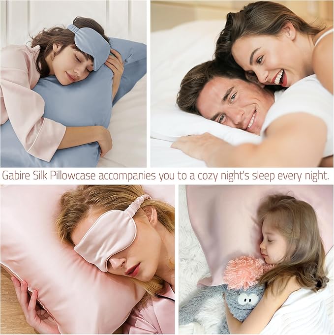 Mulberry Silk Pillowcases Set of 2, Both Sides Real Silk Pillow Covers for Hair and Skin Prevent Acne Pillowcase Organic Silk Pillowcase 2 Pack with Hidden Zipper, Dusty Blue, King (20"×36")