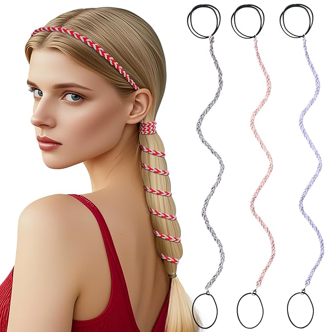 3 Packs Ponytail Holders Hair Ties for Women, Spiral Pony Tails Elastic Braided Hair Holders for Gym Swimming Sports (3pcs25"colorful25)