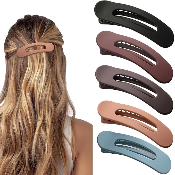 5 Pcs Flat Hair Clips, Medium Lay Flat Claw Clips for Women Girls,Strong Hold Non-slip Matte Hair Claws for Thick Thin Hair(Pink&Purple)