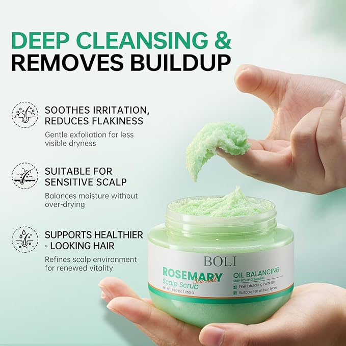 BOLI Scalp Scrub, Rosemary Tea Tree Scrup Exfoliator Shampoo, Gentle Scalp Treatment with Mint Oil, Itchy Relief Scalp Massager (8.81 oz)