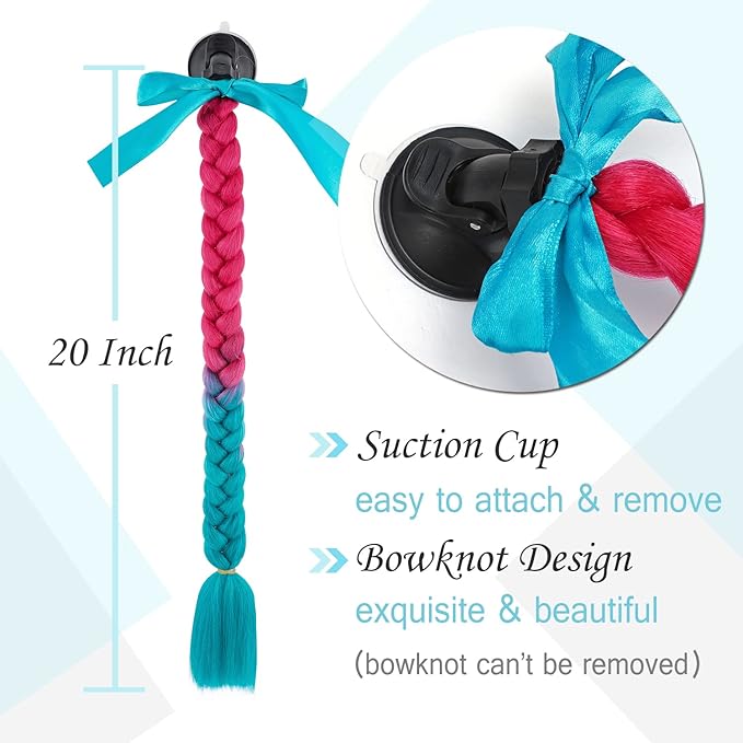SEGO 1PCS/2PCS Helmet Pigtail Braids with Detachable Suction Cup Bowknot Ponytail Hair Many Colors (Helmet not Included)