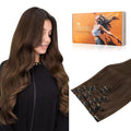 DOORES Human Hair Clip Extensions, Chocolate Brown 12 Inch 80g 7pcs, Real Human Hair, Natural Remy, Silky Straight