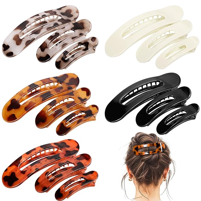 15 PCS Flat Hair Clips for Women & Girls, 5 Colors French Flat Claw Clips 3 Sizes Accessories Barrettes for Thin Thick Fine Hair
