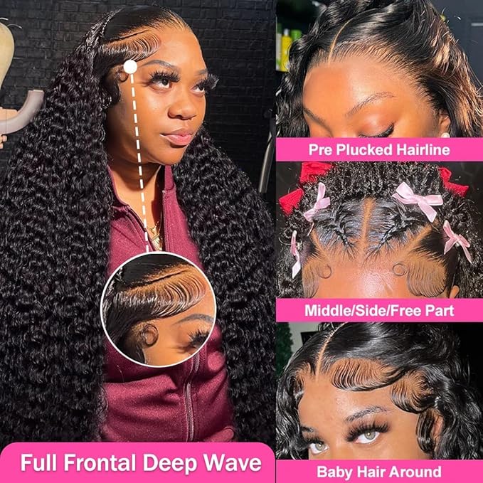 32 Inch 13x6 Deep Wave Lace Front Wigs Human Hair 200% Density HD Lace Front Wigs Human Hair Pre Plucked Natural Color Glueless Wig 100% Virgin Lace Front Wigs for Women