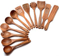 12 Pack Wooden Spoons for Cooking - Natural Teak Kitchen Utensils Set with Spatulas