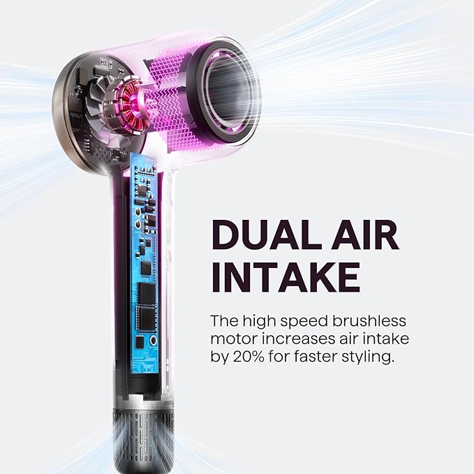 Hair Dryer, Wavytalk Turblow Pro Fast Drying Blow Dryer with Diffuser, High Speed Hair Dryer with 110,000 RPM, Pro Negative Ions for Reduces Damage, Frizz Smoothing, 3 Speeds & 3 Temps, Matte Grey