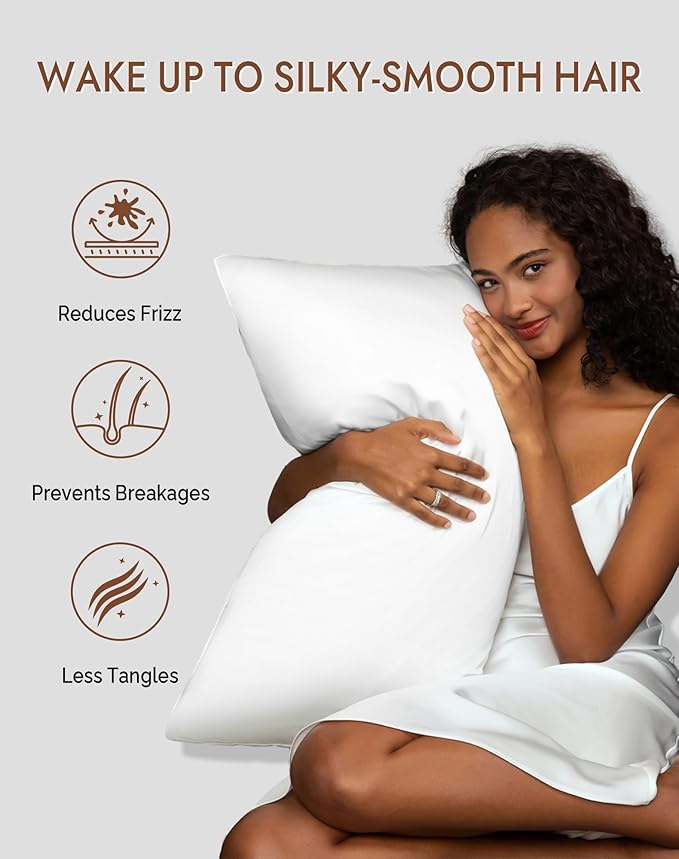 SilkSilky 100% Mulberry Silk Pillowcase - Pure 22 Momme High-Grade 6A Fibers for Hair & Skin, Envelope Closure, Natural, Organic, Breathable & Cooling Pillow Case (King, White)