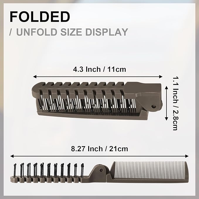 3PCS Travel Foldable Brush Comb Portable Hairbrush, Anti-Static Mini Pocket Hair Comb, Double Headed Hair Brush Hairdressing Tools Plastic Folding Hairbrush for Men Women (Coffee)