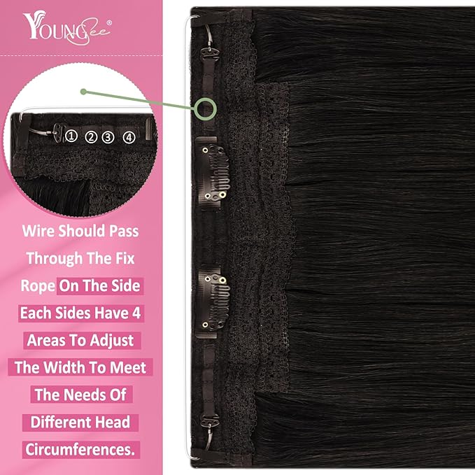 YoungSee 130G Dark Brown Wire Hair Extensions for Women Brown Invisible Wire Human Hair Extensions Darkest Human Hair Fish Line Long Straight Hair 22Inch