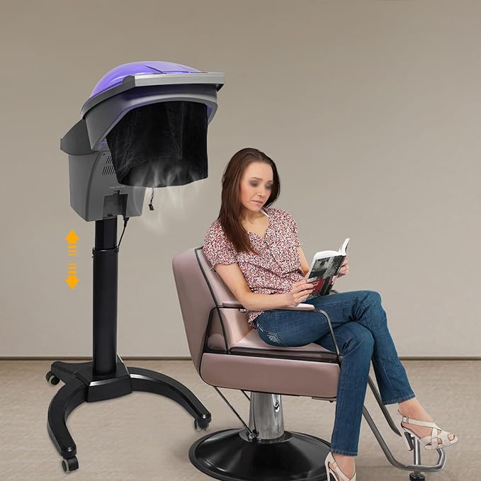 Portable Standing Dryer, 1875w Multi-Functional Ionic Hooded Hair Dryer with 7-Color Light,3 Temperature Settings,Micro Mist Ultrasonic Ozone Hair Care Steamer Oil Treatment Machine for Salon (Black)