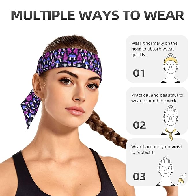 Men Women Sports Sweatband, Multi Style Elastic Head Ribbon for Sports Fitness Spa, Fashion Trippy Purple Blue Mushrooms Headwear Head Accessories