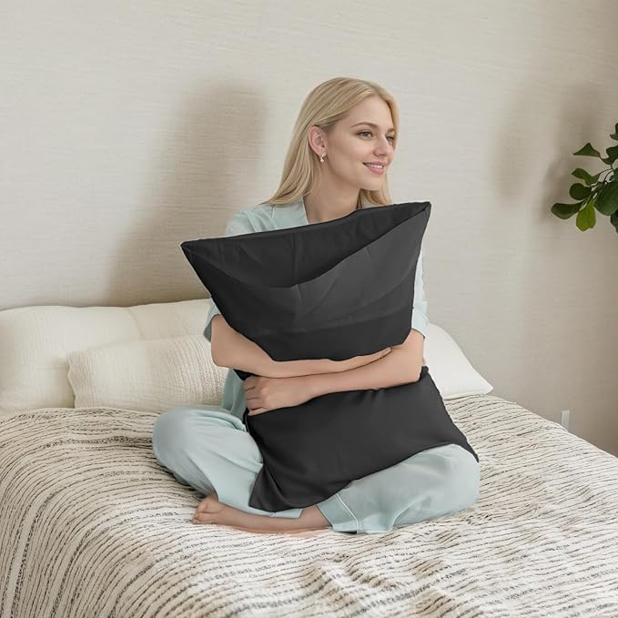 TELUS Black Pillow Cases King Size 2 Pack, Bamboo Rayon Cooling Pillowcases with Envelope Closure, Cool Breathable Pillow Case for Hot Sleepers & Night Sweats, 20x40 inches