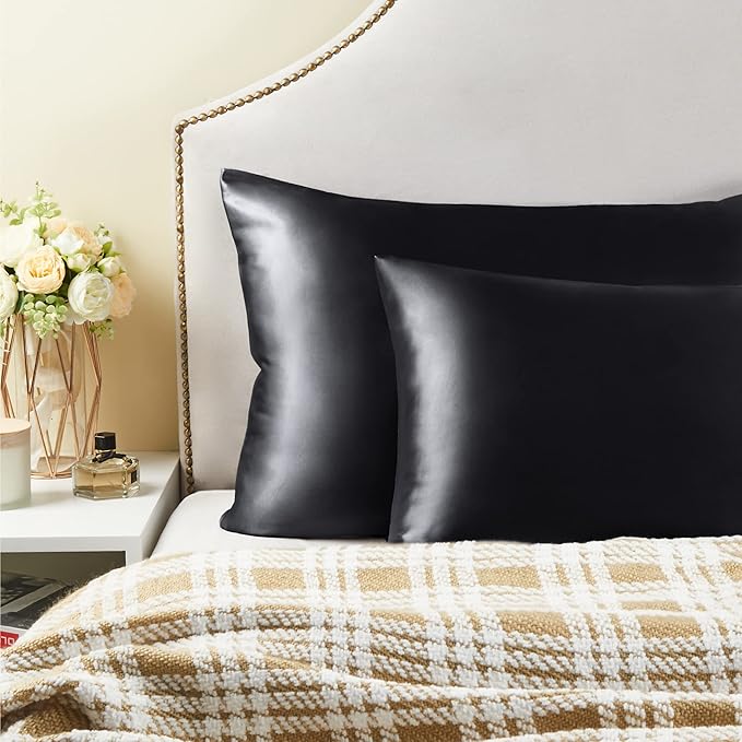 BEDELITE Satin Pillowcase for Hair and Skin, Super Soft Similar to Silk Pillow Cases 4 Pack with Envelope Closure, Cooling Pillowcases for Women Men (20"x30" Queen Size, Black)