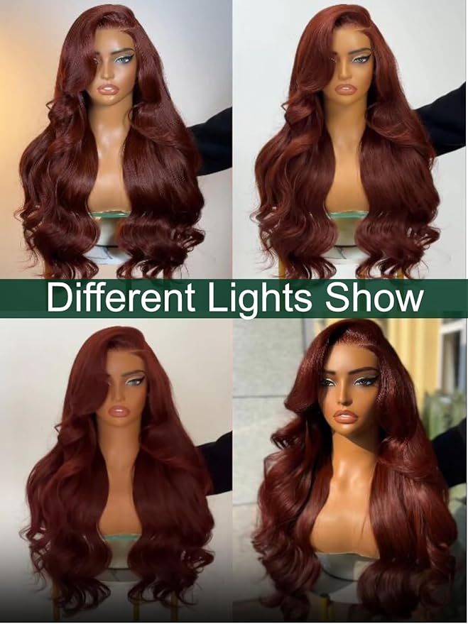 KLAIYI Bye Bye Knots Glueless Wig Reddish Brown Body Wave 7x5 Pre Cut HD Lace Front Wigs Human Hair Put On And Go Wig Pre Bleached Pre Plucked with Baby Hair 30S Ready To Wear 150% Density Full 22Inch