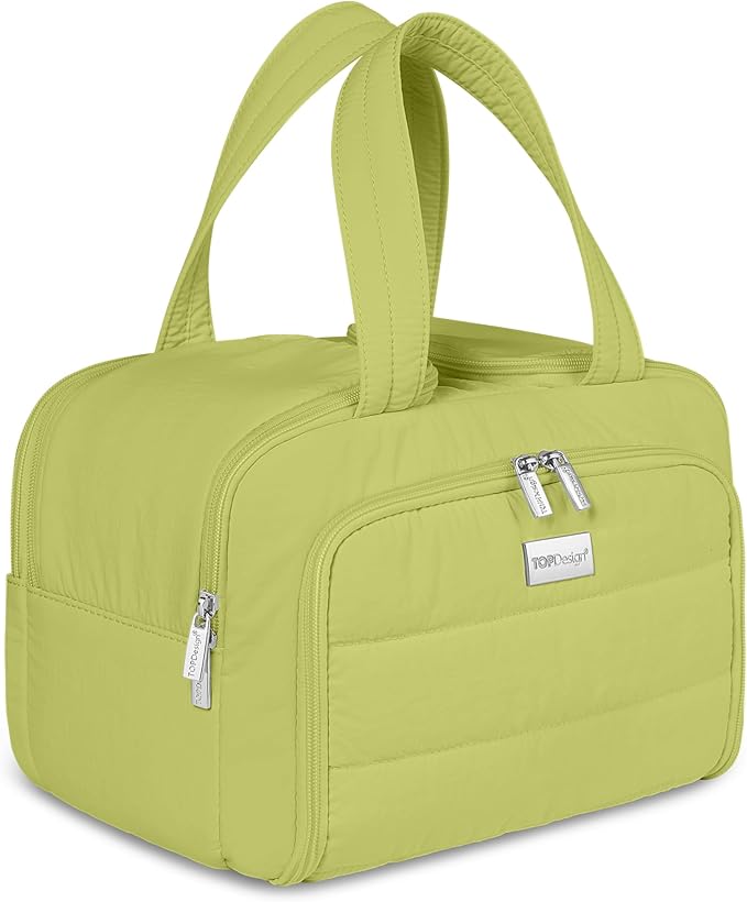 TOPDesign Travel Toiletry Bag for Women, Puffer Large Toiletry Bag, Lightweight Cosmetic Makeup Organizer with Handle for Traveling, Accessories, Essentials, Toiletries (Light Green)