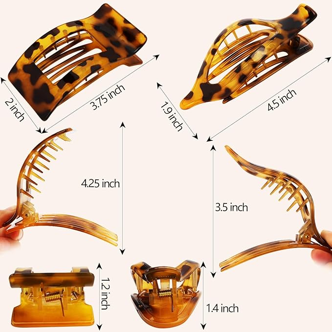 Velscrun Flat Hair Clips for Women Girls, 12 Pack Lay Flat Claw Clips, Large Side French Duck Billed Hair Jaw Claw Clip for All Hair Types, Daily Trendy Stylish Styling Gifts Hair Clip Leopard