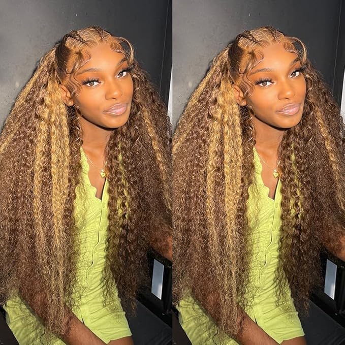 Bangjazz 32 Inch Ombre Lace Front Wig - Deep Wave, 13x4 HD Lace Frontal, 180% Density, P4/27 Colored Curly Wig - Glueless, Pre Plucked