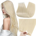 Full Shine Blonde Hair Extensions Human Hair Color 60 Blonde Tape in Extensions PU Long Genius Weft Hair Extension Wide Tape Invisible Adhesive 50G 18Inch Cuticles Aligned Bridal Hairstyles Natural