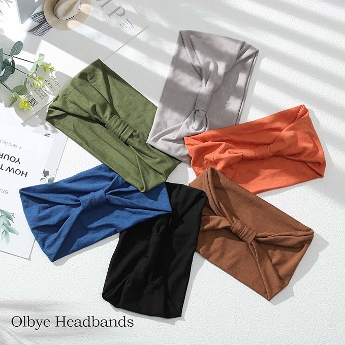 Olbye Wide Headbands Women Knotted Turban Headband Elastic Non Slip Hairbands Yoga Workout Head Wraps Running Sweatbands Boho Head Bands Fashion Hair Accessories for Women Pack of 6