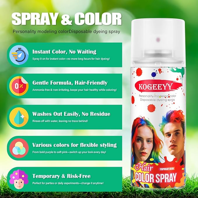 Christmas Purple Hair Spray, Hair Spray Temporary for Women Kids Men, Washable Temporary Hair Dye Spray, Spray Hair Color Wax Non-Sticky for Cosplay Party, Halloween, Crazy Hair Day (Purple, 4.06 oz)