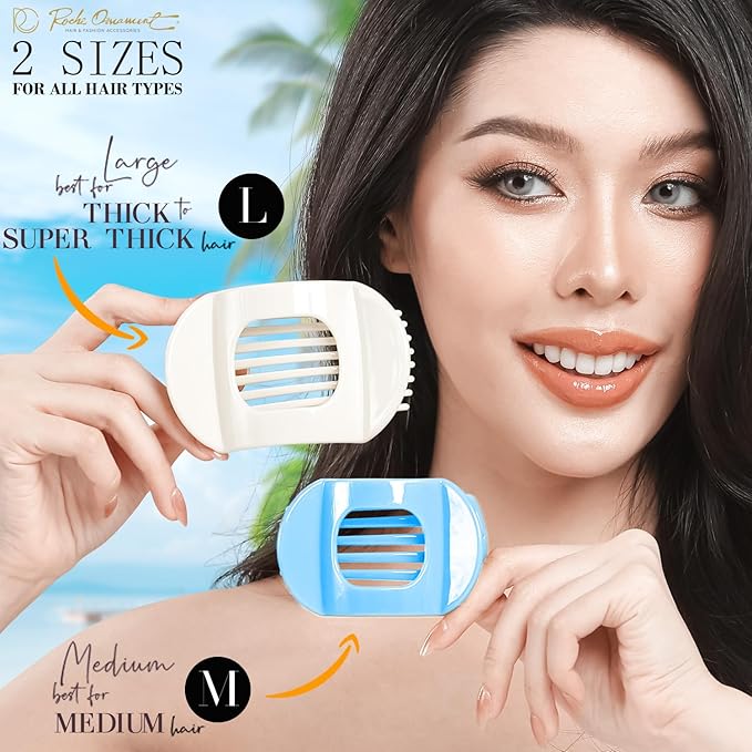 RC ROCHE 6 Pcs Flat Claw Hair Clips for Women Thick Hair French Round Duckbill Square Secure Strong Hold Grip Clamps Barrettes Curved No Slip No Crease Styling Cute Extra Jumbo XL, Large Pastel