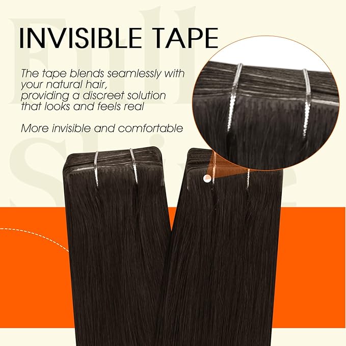 Full Shine Injected Tape in Hair Extensions Human Hair Color 2 Dark Brown Double Sided Tape in Extensions Human Hair Seamless Invisible Injection Extension Remy Skin Weft 16Inch 40G 20Pcs