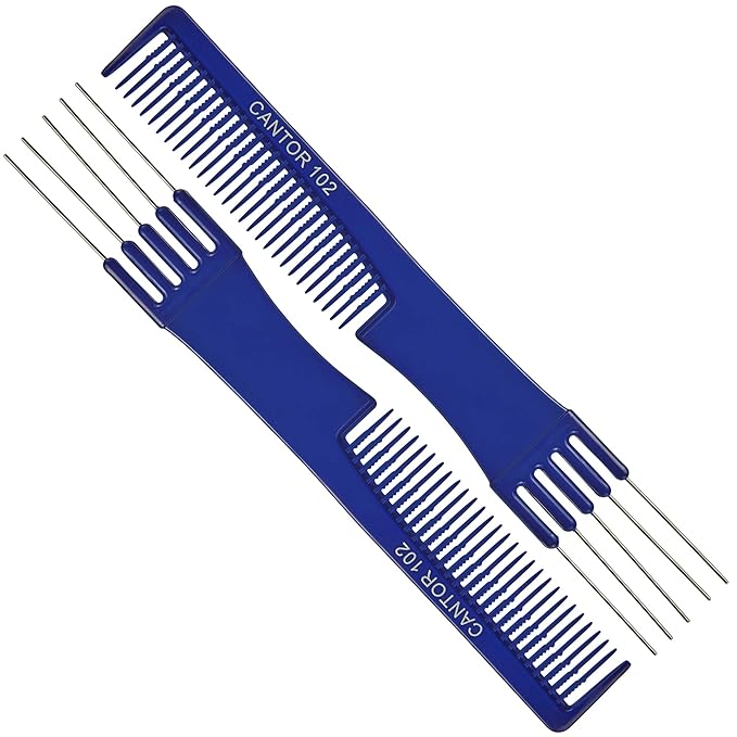 Lift Teasing Comb & Hair Pick - 2 Pack, Five Stainless Steel Lifts - Chemical & Heat Resistant Detangler - Anti Static Comb For All Hair Types - By Cantor