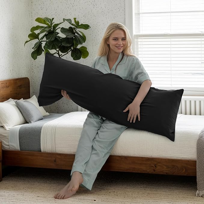 TELUS Body Cooling Pillow Case Cover, Bamboo Rayon Pillowcases with Zipper Closure, Cool and Breathable Pillow Case for Hot Sleepers and Night Sweats, 20x54 inches, Black, 1 Pack