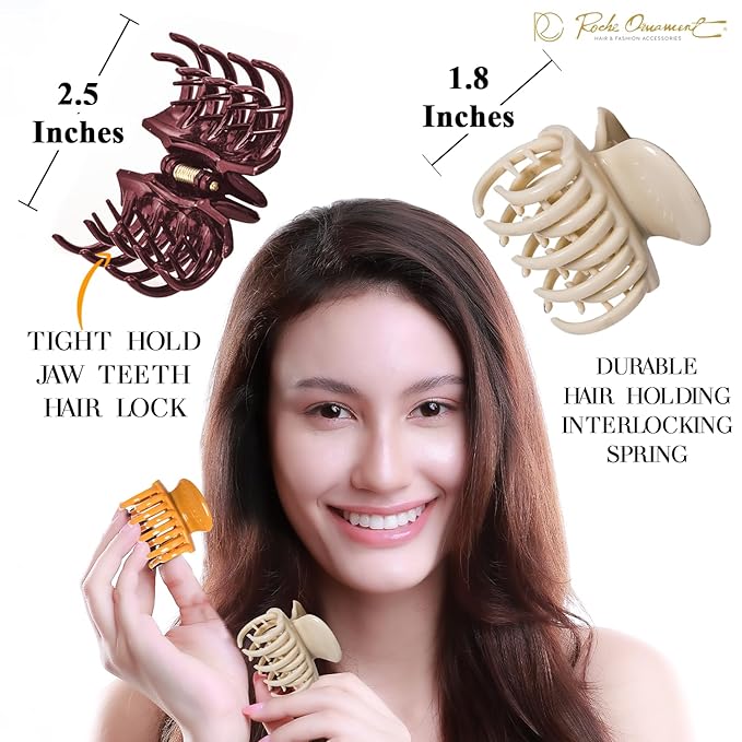 RC ROCHE 6 Pcs Double Claw Hair Clip Tooth Claw Clip Grip Tooth Jaw Clamps Thin Fine Hair Strong Hold No Slip Undo Clutchers for Women, Small Classic Multicolor