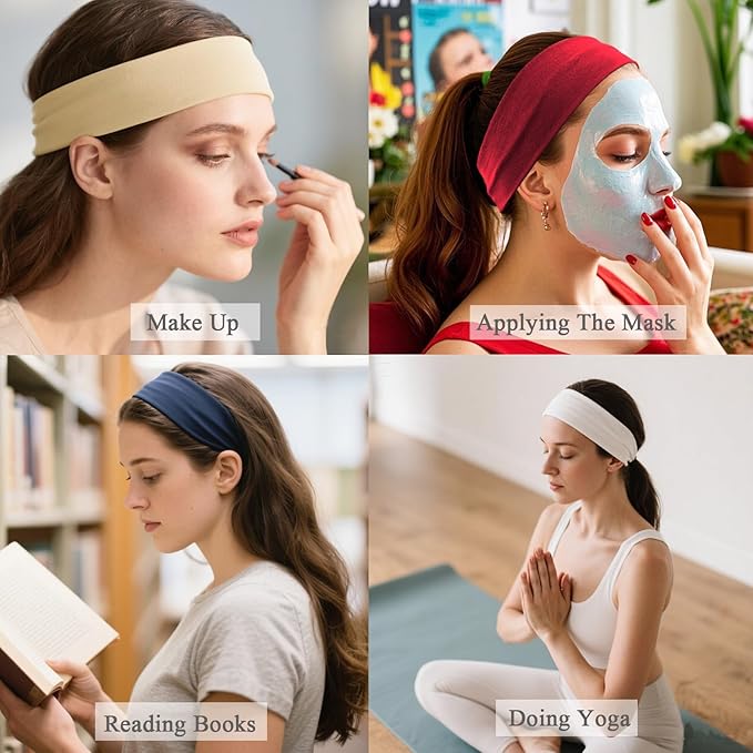 9PCS Headbands for Women and Men Stretchy Headband Soft Hair Band Fashion Head Bands for Women's Hair Workout Yoga Running Unisex Accessories Multi-color