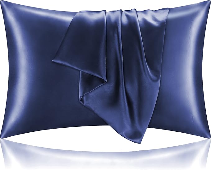 BEDELITE Satin Pillowcase for Hair and Skin, Super Soft and Cooling Similar to Silk Pillow Cases 2 Pack with Envelope Closure, Gift for Women Men(20"x26" Standard Size, Navy)